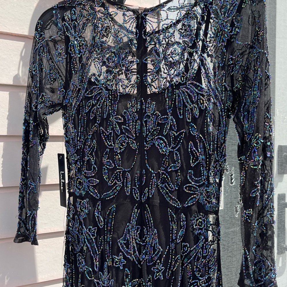 Lulu's Black Beaded Midi Dress with Iridescent Beading